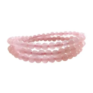 108-bead 6mm rose quartz mala bracelet triple wrap on wrist