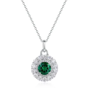 8mm round emerald necklace on S925 sterling silver chain