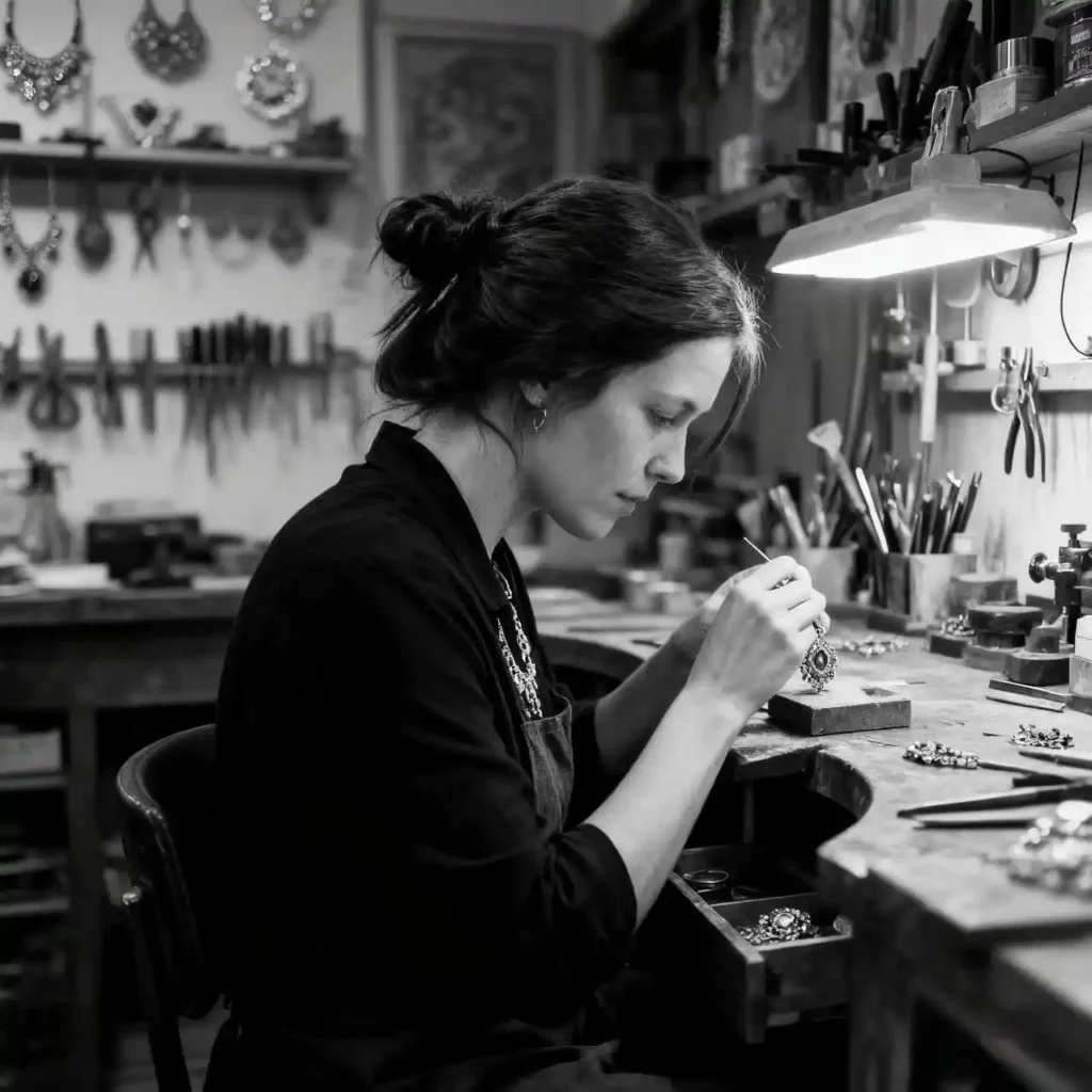 Artisan crafting crystal jewelry at EnergyJew — handcrafted quality in 925 sterling silver